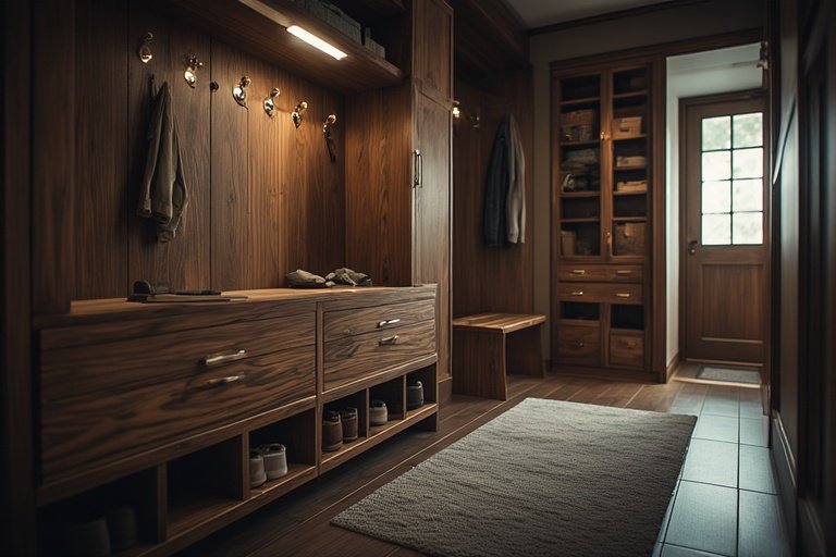Shoe Storage Ideas for a Stylish and Organized Home 2 Modern entryway with wooden shoe cabinet and cubby bench for organized storage.