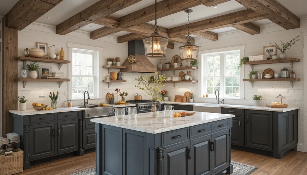 Kitchen Ideas: Inspiring Home Décor Tips for Every Style 3 Farmhouse style kitchen with rustic wooden accents and cozy country-inspired décor.