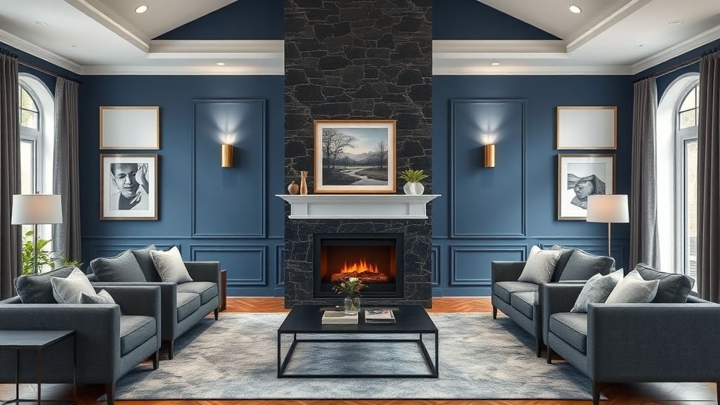 Modern Living Room Ideas 11 Living room with a fireplace focal point and balanced modern furniture arrangement.