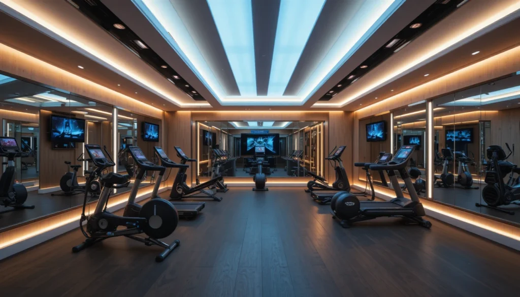 Gym Decor Ideas for Home 3 Home gym with natural and LED lighting for energy and focus.