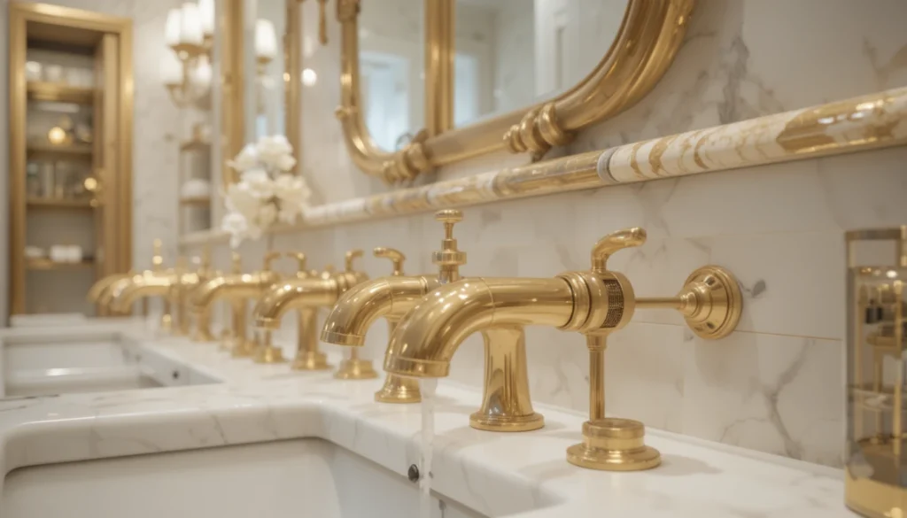 Luxury Bathrooms Inspiration 4 Gold and brass fixtures in a luxury marble bathroom