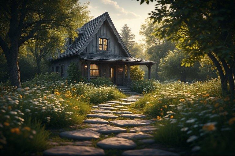 16 Timeless Cottage Decor Ideas to Warm Up Your Space 14 Gray stone cottage surrounded by wildflowers and lush greenery.