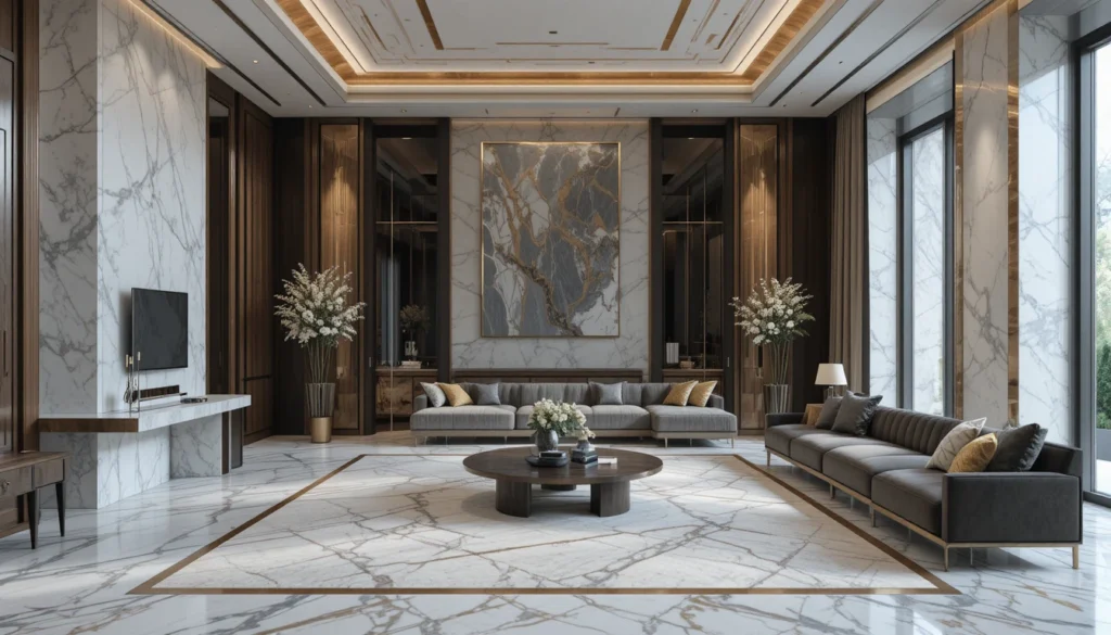 Luxury & Modern Home Decor 5 High-end materials and textures like marble and velvet in a luxurious interior.