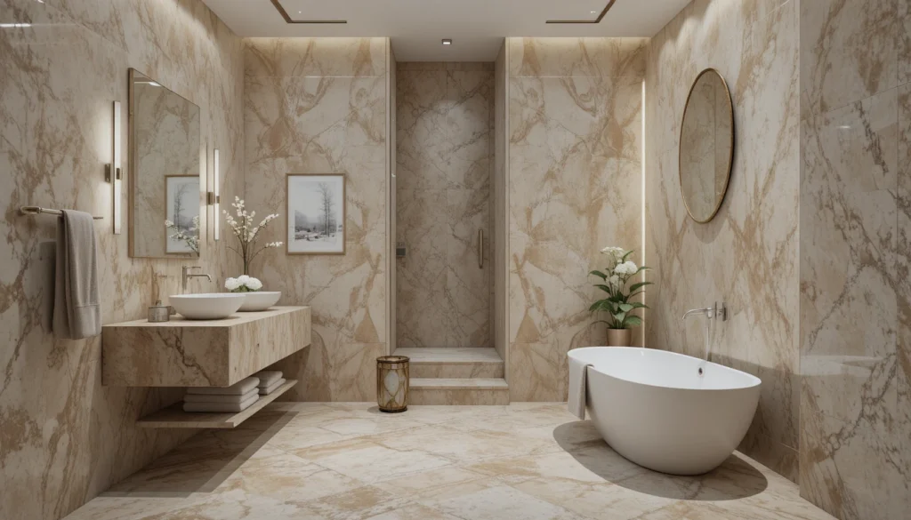Luxury Bathroom & Shower Design Ideas 3 Luxury bathroom featuring marble and stone accents for natural elegance.