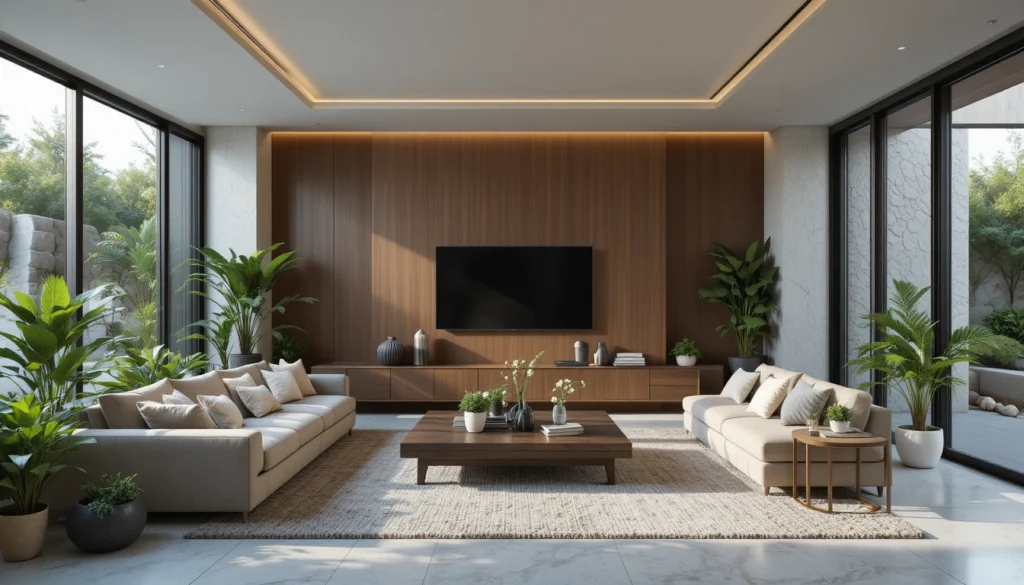 Luxury & Modern Home Decor 9 Modern luxury interior incorporating natural elements like plants and wood.
