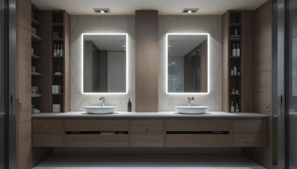 Luxury Bathroom & Shower Design Ideas 8 Luxury bathroom with hidden storage and minimalist cabinetry for a clean design.