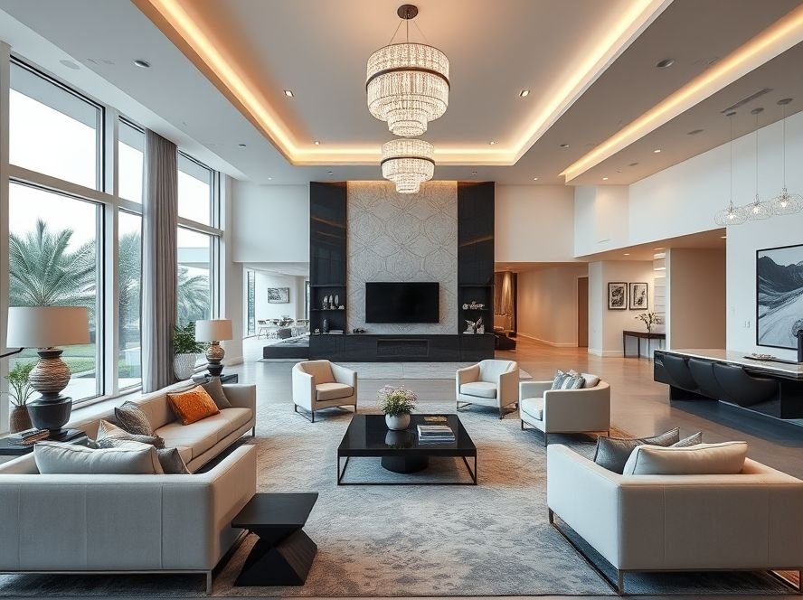 Luxury & Modern Home Decor: Elevate Your Space with Timeless Elegance 3 Key features of modern luxury interiors including statement pieces and open, elegant spaces.