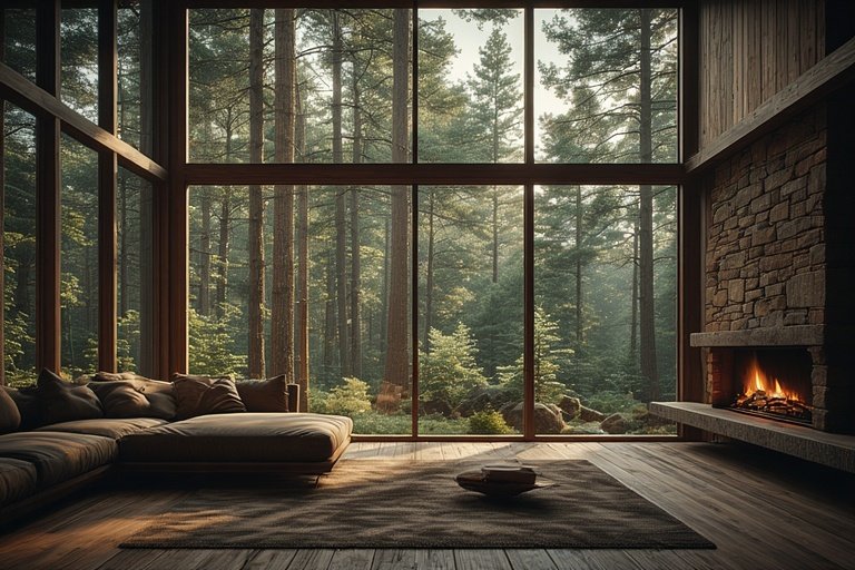 Modern Rustic Cabin Retreat: Cozy Design Ideas for a Warm, Inviting Home 8 Modern rustic cabin with large windows bringing in views of nature.