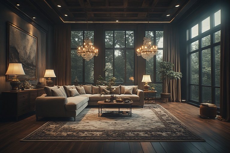 Luxury & Modern Home Decor: Elevate Your Space with Timeless Elegance 6 Modern luxury lighting with chandeliers and warm ambient illumination.