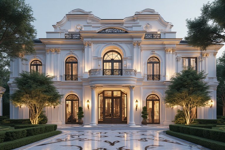 House Designs Exterior: Inspiring Ideas for a Beautiful Home Facade 11 Luxurious mansion exterior with grand design, marble driveway, and elegant landscaping.