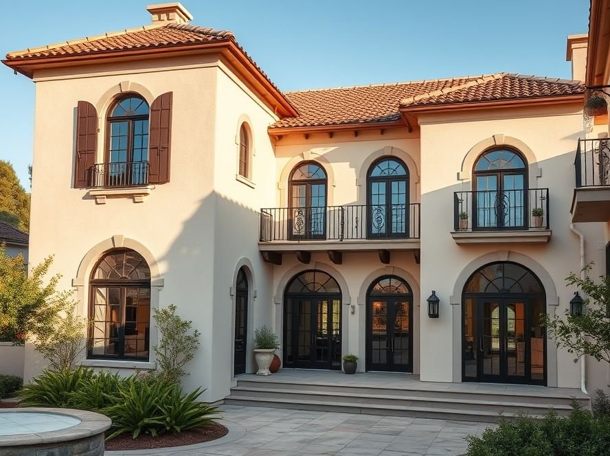 House Designs Exterior: Inspiring Ideas for a Beautiful Home Facade 6 Mediterranean villa exterior with stucco walls, terracotta roof, and arched windows.