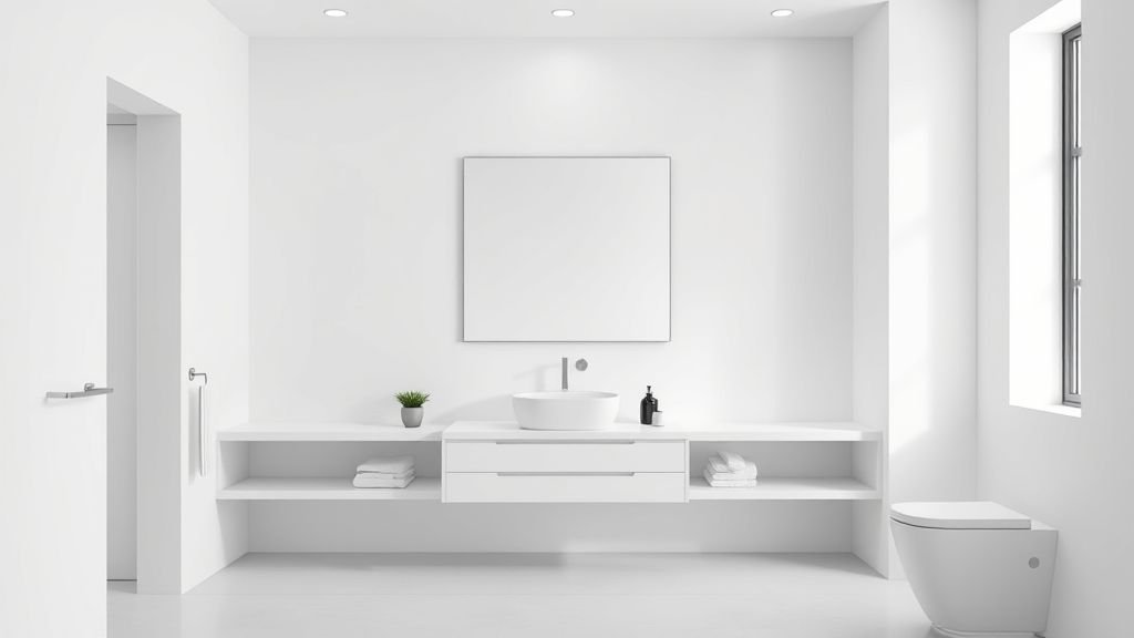Bathroom Design Ideas for a Stylish Space 2 minimalist bathroom with floating vanity, frameless mirror, and clean white decor