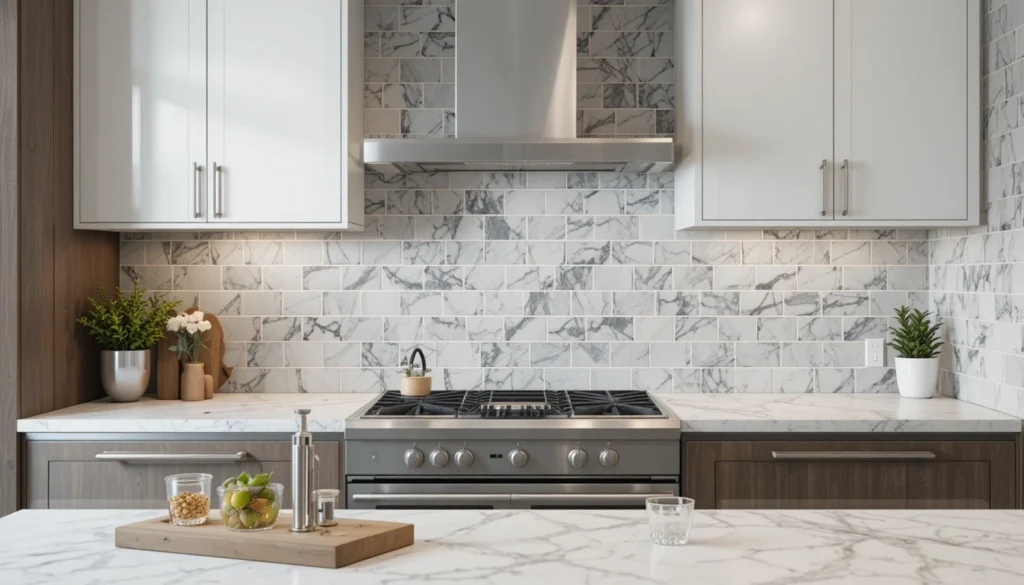 Kitchen Ideas: Inspiring Home Décor Tips for Every Style 9 Modern kitchen backsplash trends with geometric and marble designs.