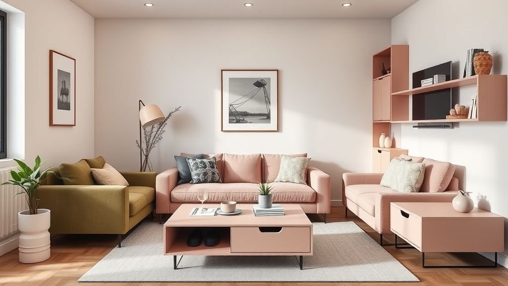 Modern Living Room Ideas 9 Compact living room with space-saving multifunctional furniture and elegant modern design.