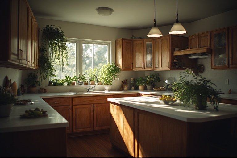 Modern Kitchen Ideas for Stylish and Functional Spaces 11 White and wood modern kitchen with natural sunlight and greenery.