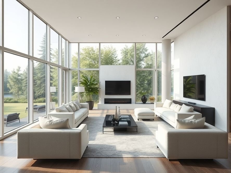Modern Living Room Designs: Stylish Ideas for a Contemporary Home 5 Modern living room with large windows filling the space with natural light.