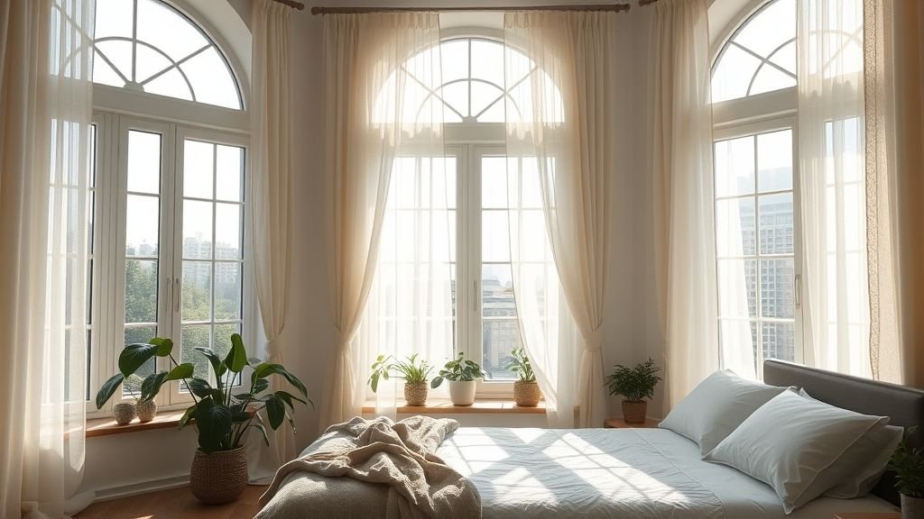 Modern Plant Lover Bedroom Ideas for a Serene Escape 14 Airy bedroom with sheer curtains and natural light nurturing indoor plants.