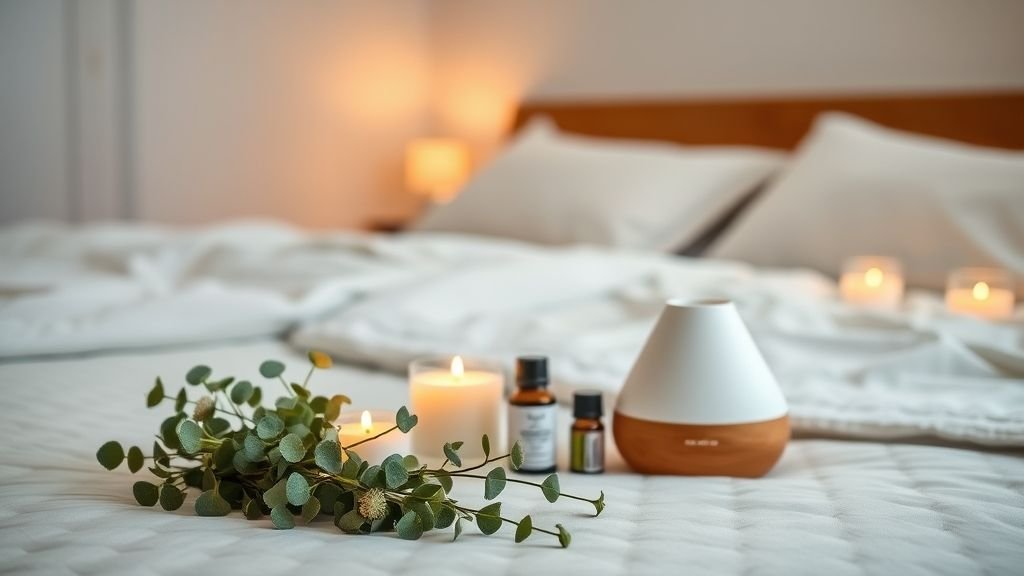 16 Dreamy Plant Lover Bedroom Ideas to Inspire Natural Decor 15 Bedroom with candles, eucalyptus, and soft lighting for a calming ambiance.