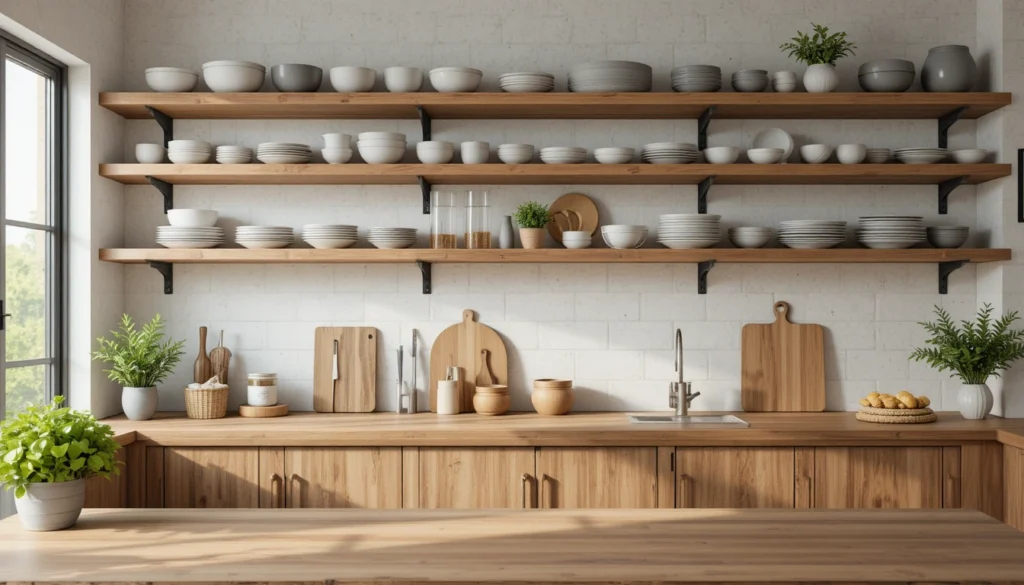 Kitchen Ideas: Inspiring Home Décor Tips for Every Style 7 Open shelving kitchen design with floating shelves and minimalist decor.
