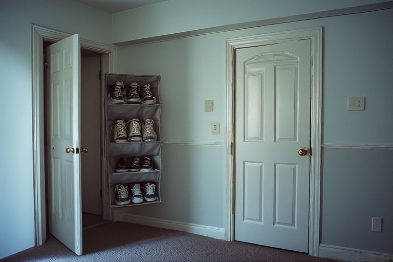 Shoe Storage Ideas for a Stylish and Organized Home 9 Bedroom with fabric over-the-door shoe organizer keeping shoes neatly stored.