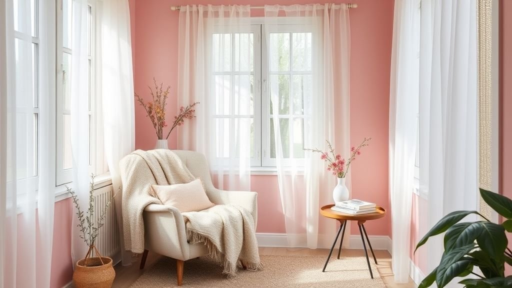 Sunroom Design Ideas for Bright and Relaxing Spaces 9 pastel pink sunroom reading corner with armchair and sunlight