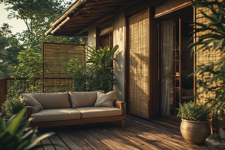 Balcony Ideas Apartment: Transform Your Outdoor Space 8 Apartment balcony with bamboo privacy screens and green plants for a private retreat.