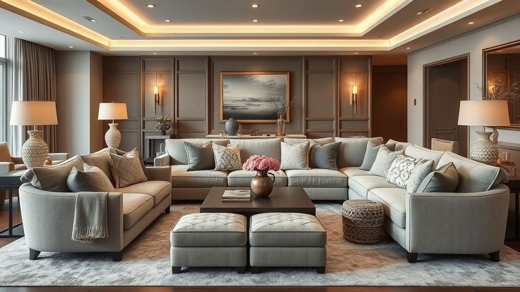 Modern Living Room Ideas 4 Cozy modern living room with a high-quality sofa, soft cushions, and elegant seating arrangement.