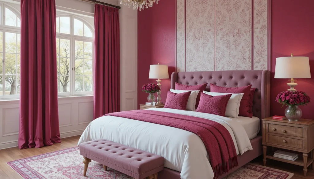 The Raspberry Mille-Feuille: A Statement Dessert for Elegant Home Decor 3 Bedroom featuring raspberry hues in interior design with berry-toned pillows and accents.