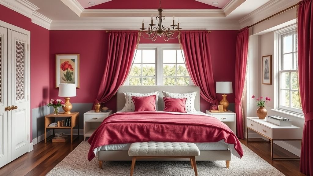 The Raspberry Mille-Feuille Home Aesthetic 3 Bedroom featuring raspberry hues in interior design with berry-toned pillows and accents.