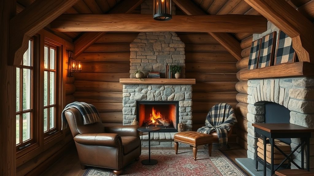 Cozy Reading Nook Ideas for a Peaceful Escape 10 Rustic reading nook with wooden textures and leather armchair.
