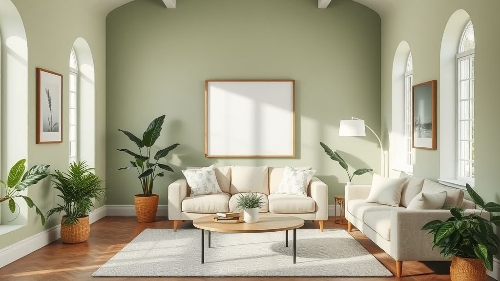 Home Decor Ideas for a Stylish and Inviting Space 10 Sage green living room with neutral furniture and greenery for natural tranquility.