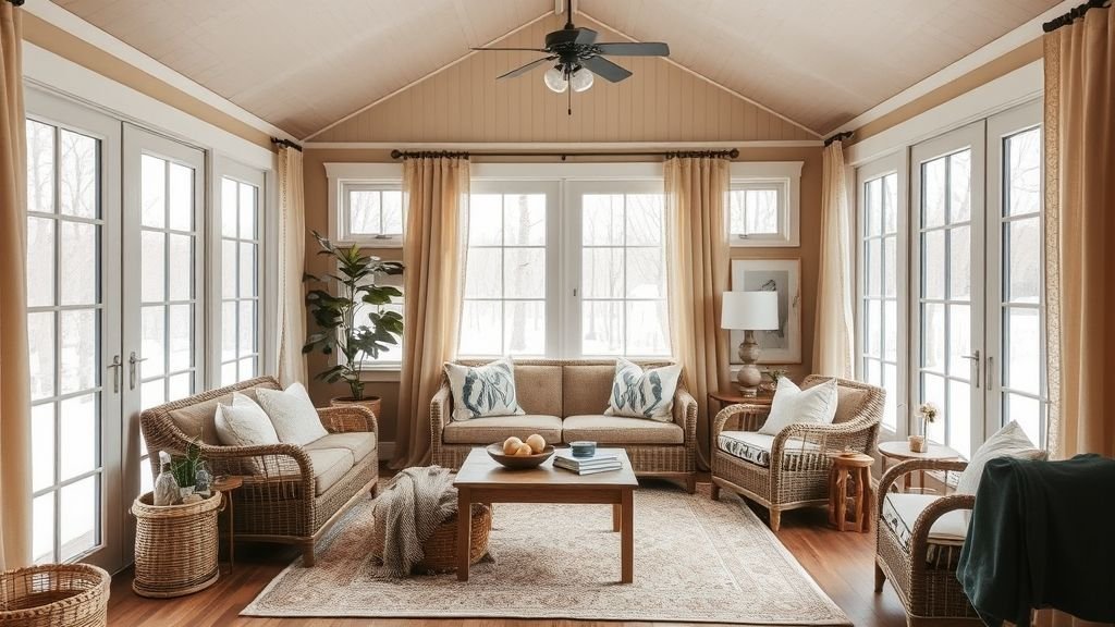Sunroom Design Ideas for Bright and Relaxing Spaces 13 cozy warm-toned sunroom designed for all seasons