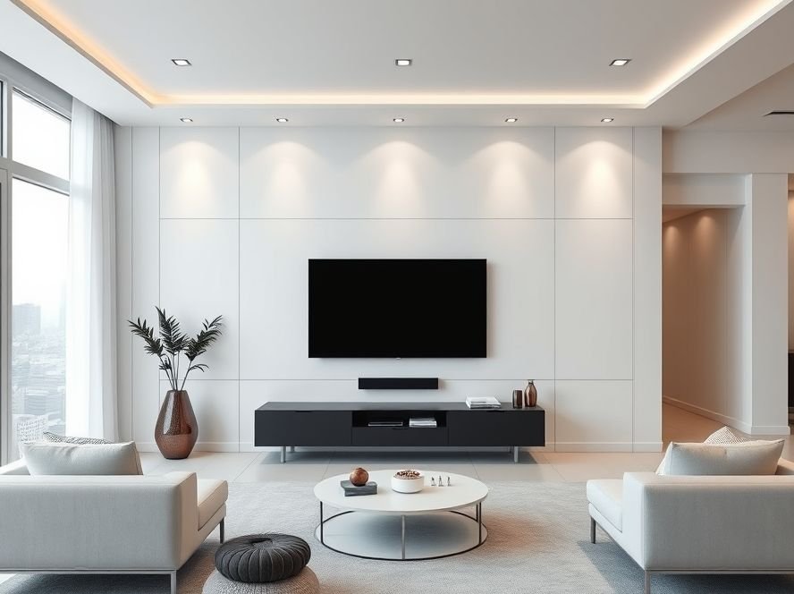 Modern Living Room TV Wall Ideas 2 Sleek minimalist TV wall design with clean lines and modern decor.
