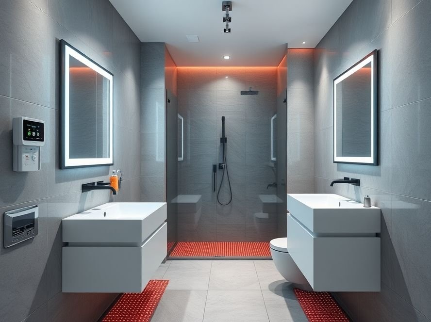 Luxury Bathroom & Shower Design Ideas 8 Smart bathroom with digital shower controls, LED mirror, and touchless faucets.