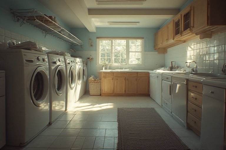 Laundry Room Ideas for Organized and Stylish Living 6 Laundry room with retractable drying racks and organized wooden cabinetry.