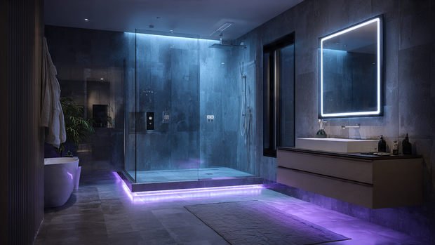 16 Luxurious Bathroom Design Ideas for a Spa-Like Retreat 14 Modern spa bathroom with smart technology features and ambient LED lighting.
