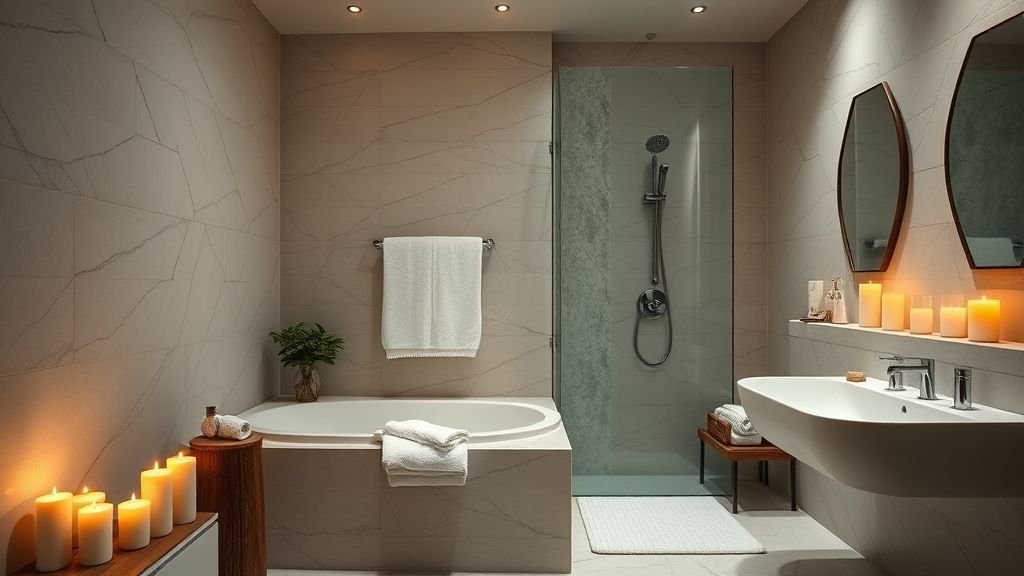 Bathroom Design Ideas for a Stylish Space 11 spa-inspired bathroom with candles, rain shower, and warm lighting