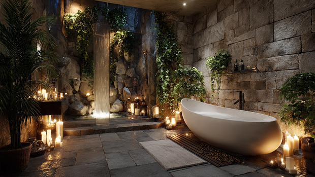16 Luxurious Bathroom Design Ideas for a Spa-Like Retreat 16 Full view of a luxurious spa-inspired bathroom with freestanding tub and serene lighting.