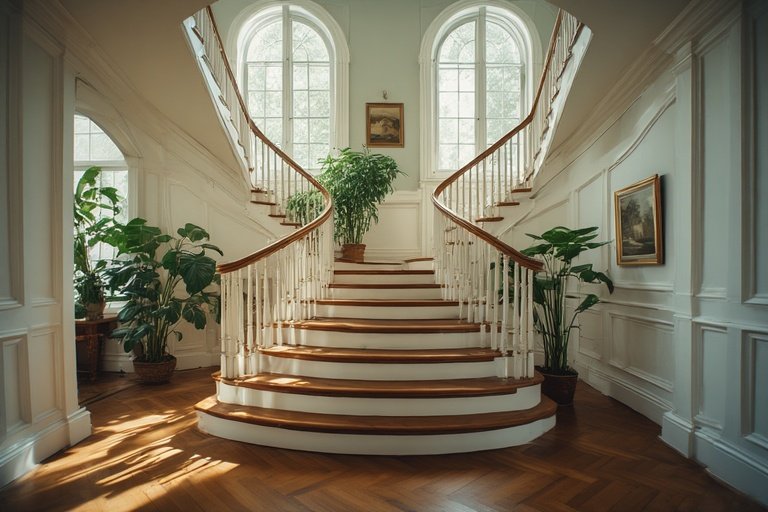 Staircase Makeover Ideas to Transform Your Home 6 oak wood staircase with white risers and green plants in a bright interior