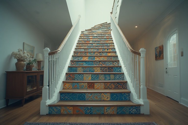 Staircase Makeover Ideas to Transform Your Home 7 staircase with patterned wallpaper risers in modern artistic home