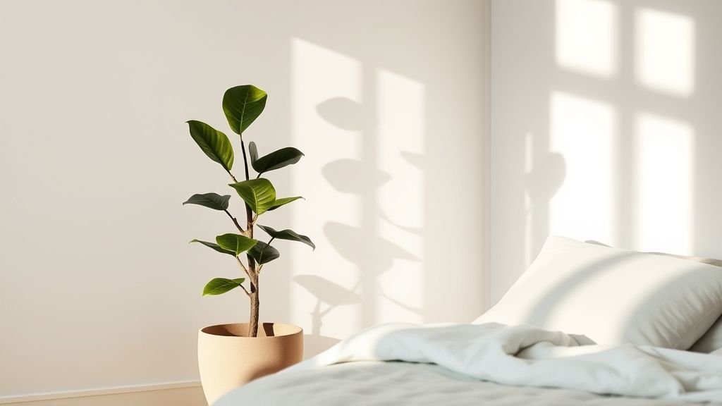 Modern Plant Lover Bedroom Ideas for a Serene Escape 6 Modern bedroom with tall fiddle leaf fig as the centerpiece near sunlight.