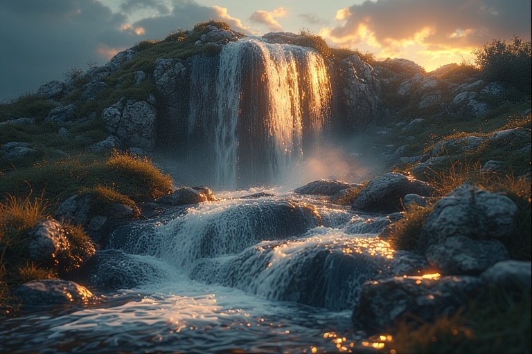Waterfall Ideas for Hillside Landscapes 8 sunset-lit-hillside-waterfall