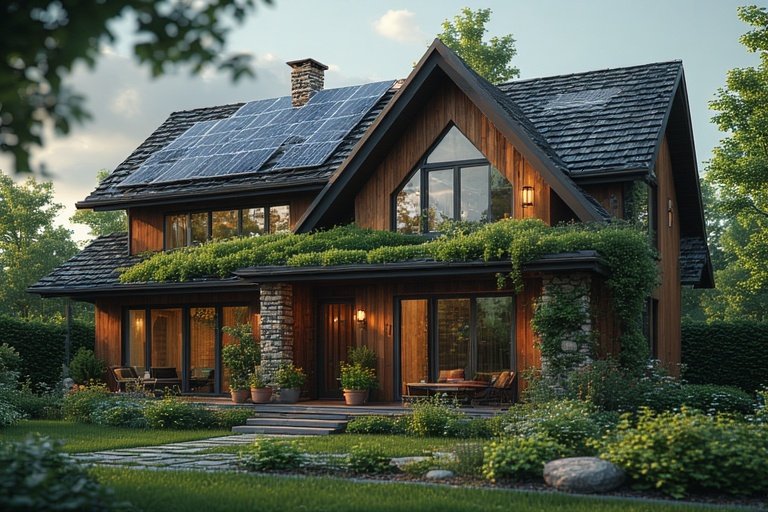 House Designs Exterior: Inspiring Ideas for a Beautiful Home Facade 10 Sustainable eco-friendly home exterior with solar panels and green living roof.