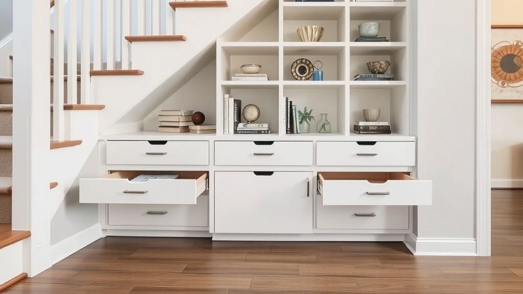 Staircase Makeover Ideas to Transform Your Home 10 under-stair storage drawers and bookshelves in modern interior