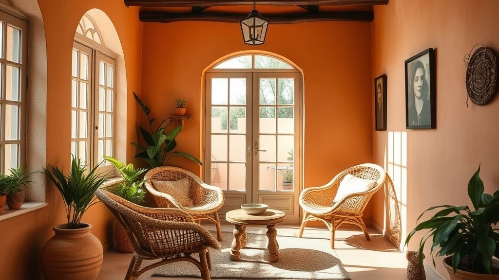 Home Decor Ideas for a Stylish and Inviting Space 9 Terracotta-themed room with rattan furniture and clay pots for earthy elegance.