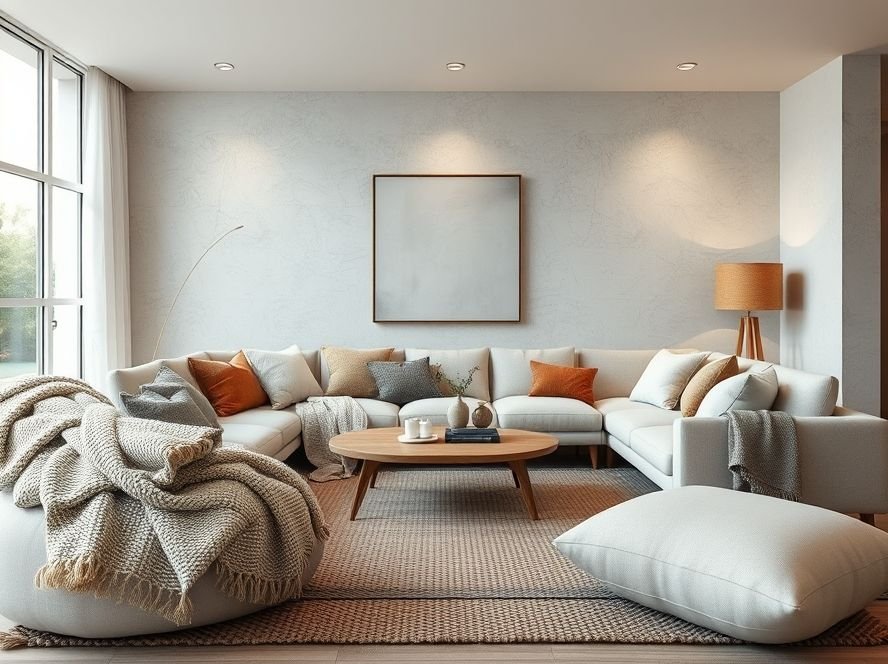 Modern Living Room Designs: Stylish Ideas for a Contemporary Home 11 Modern living room with cozy layers and textured fabrics adding warmth and comfort.