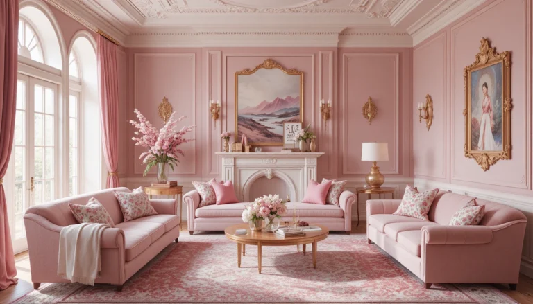 Raspberry mille-feuille inspired home décor with layered fabrics, raspberry hues, and creamy whites