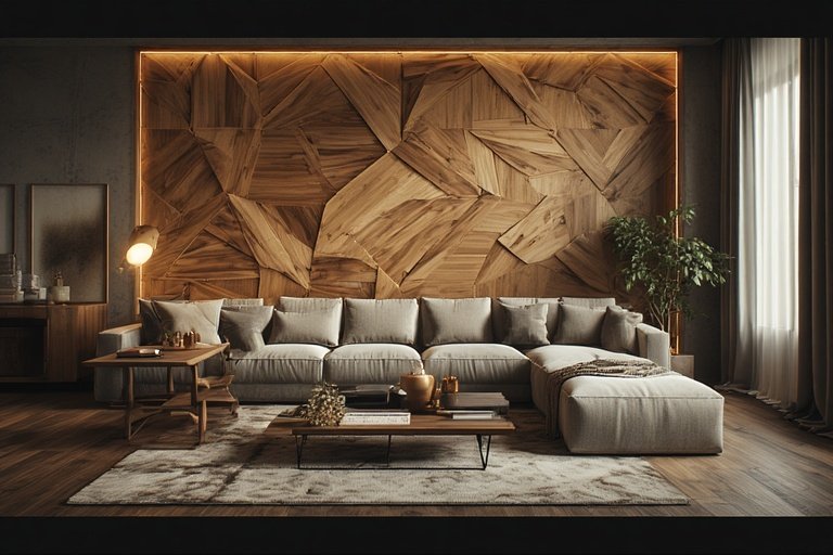 Town House Decorating Ideas: Stylish Tips for Every Space 8 Modern townhouse living room with textured wood accent wall.