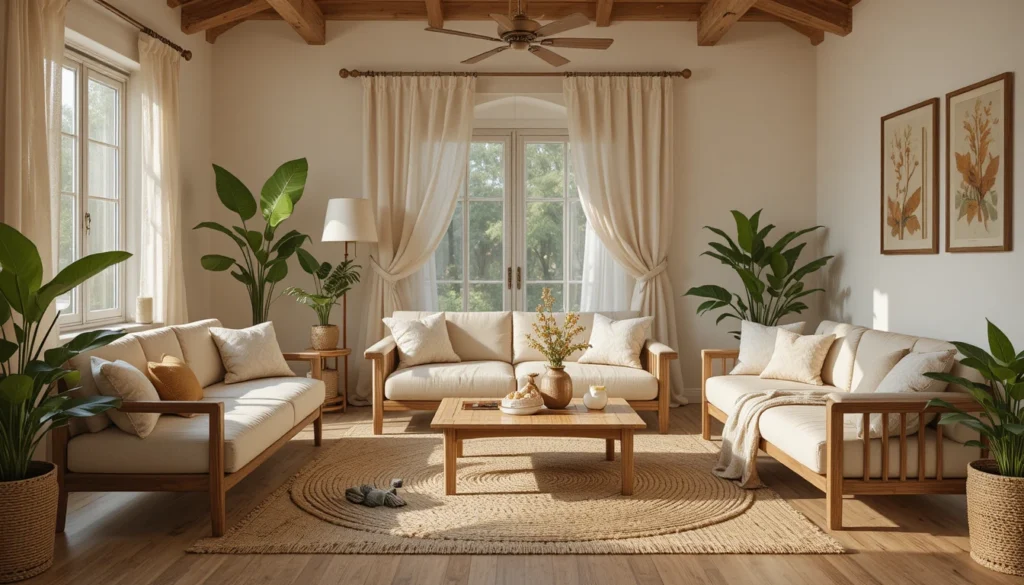 Town House Decorating Ideas: Stylish Tips for Every Space 15 Townhouse living space with natural materials and greenery.