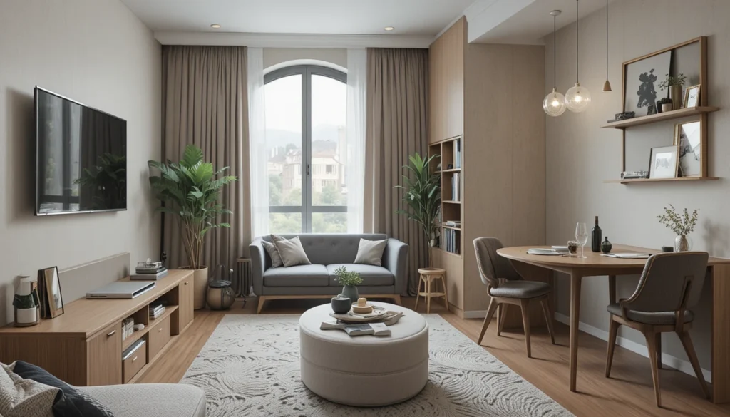 Town House Decorating Ideas: Stylish Tips for Every Space 6 Modern townhouse interior with multifunctional, space-saving furniture.